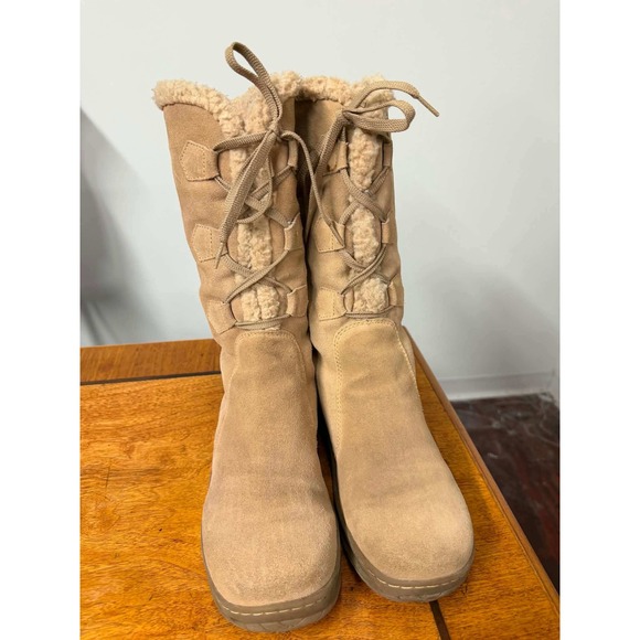 Sonoma Goods For Life Shoes - Vtg y2k Women's 8 Duxbery Tan Suede Leather Faux Fur Winter Boots Mid Calf Snow